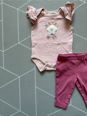 Rabbit + bear|Baby girl set,blush Pink Bodysuit MAMAS MINI,& leggings•••boho